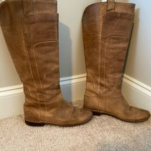 Frye Paige Leather Tab Boots Tan